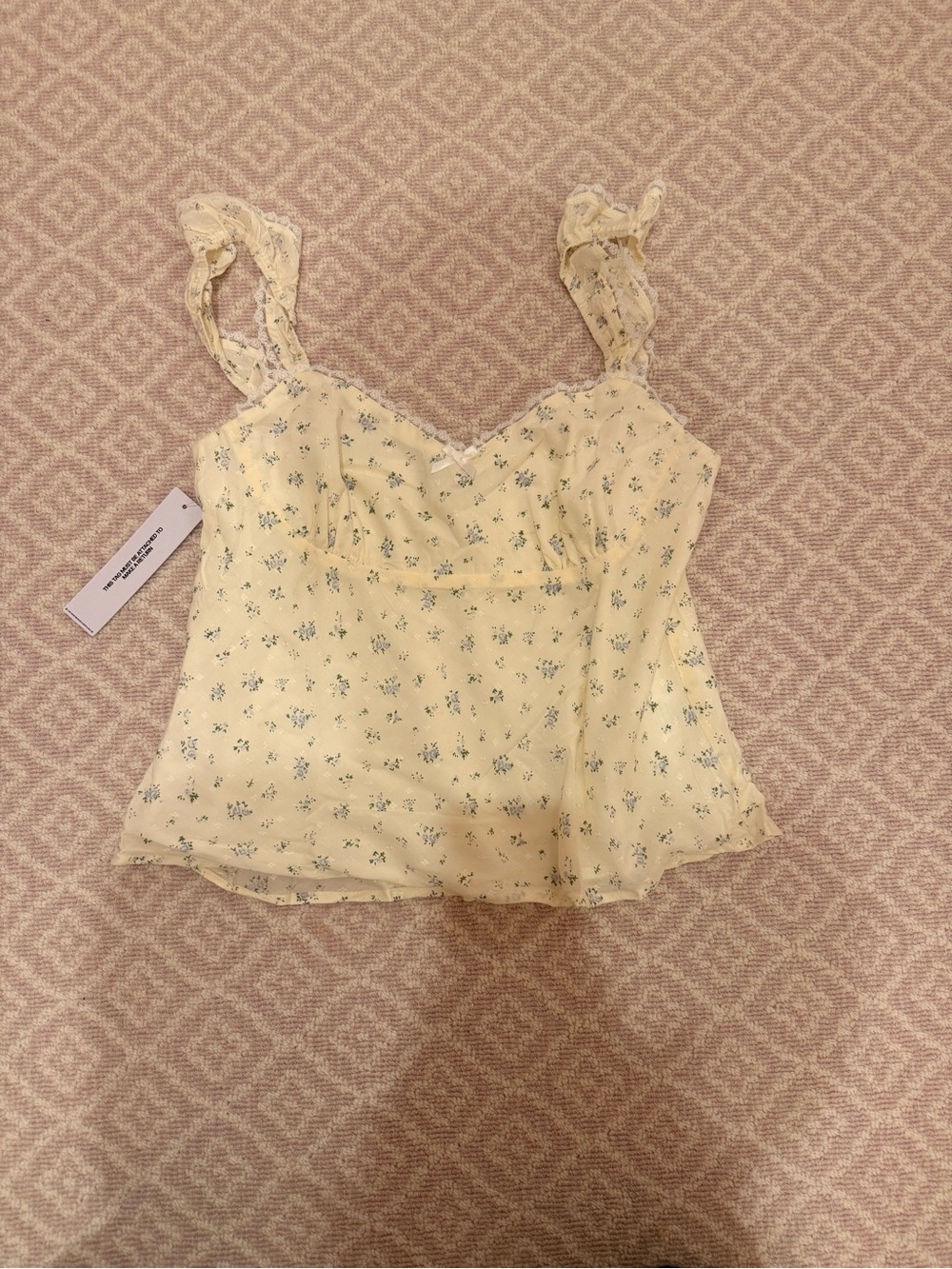 Princess Polly Pale Yellow Floral Lace-Trim Camisole